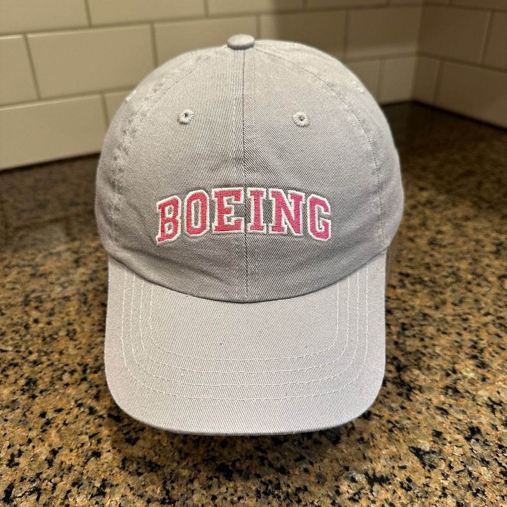 Boeing Baseball Cap Dad Hat Adjustable Grey Pink Embroidered Logo Style